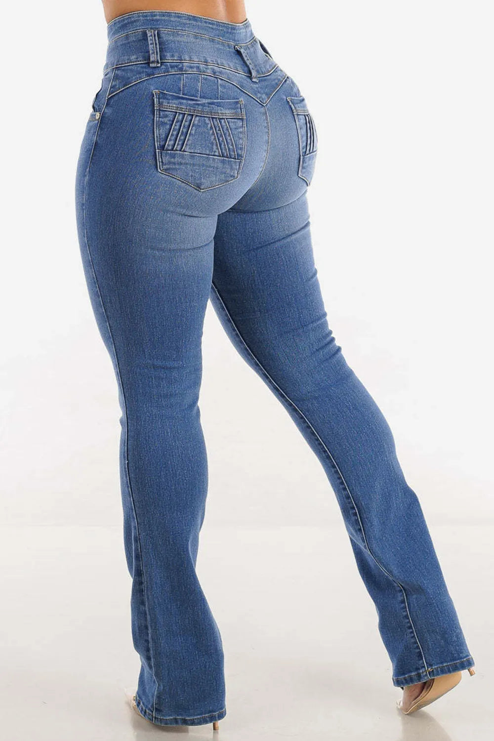 Bootcut High-Rise Buttoned Hip-Lift Jeans