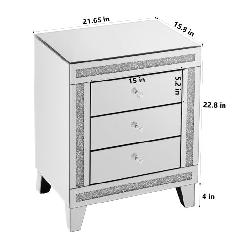 Silver Mirror Three Drawer Side Table