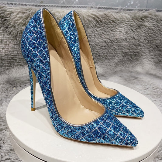 Sequins Croc Print Pointy Toe High Heels
