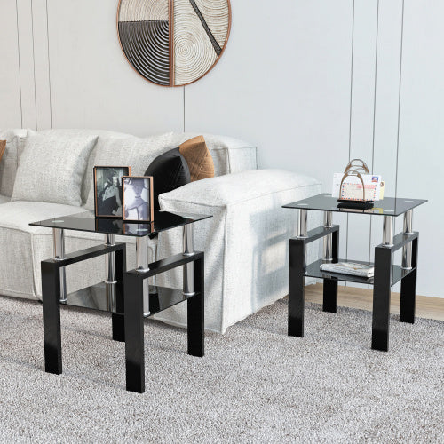 Modern Tempered Glass Tea End Table - Set Of 2