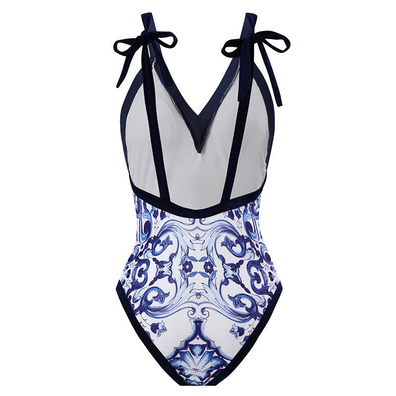 One-Piece Shoulder Tie Swimsuit Set