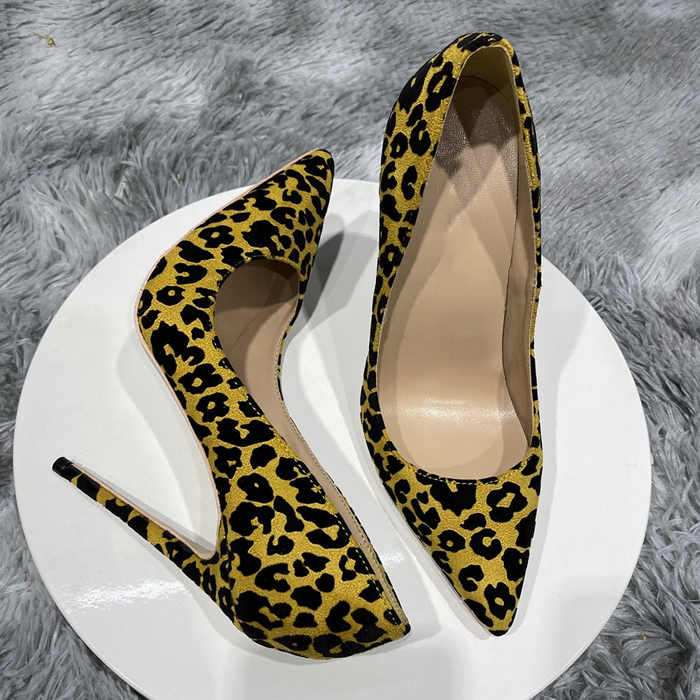 Synthetic Suede Flock Leopard Pointy Toe High Heels