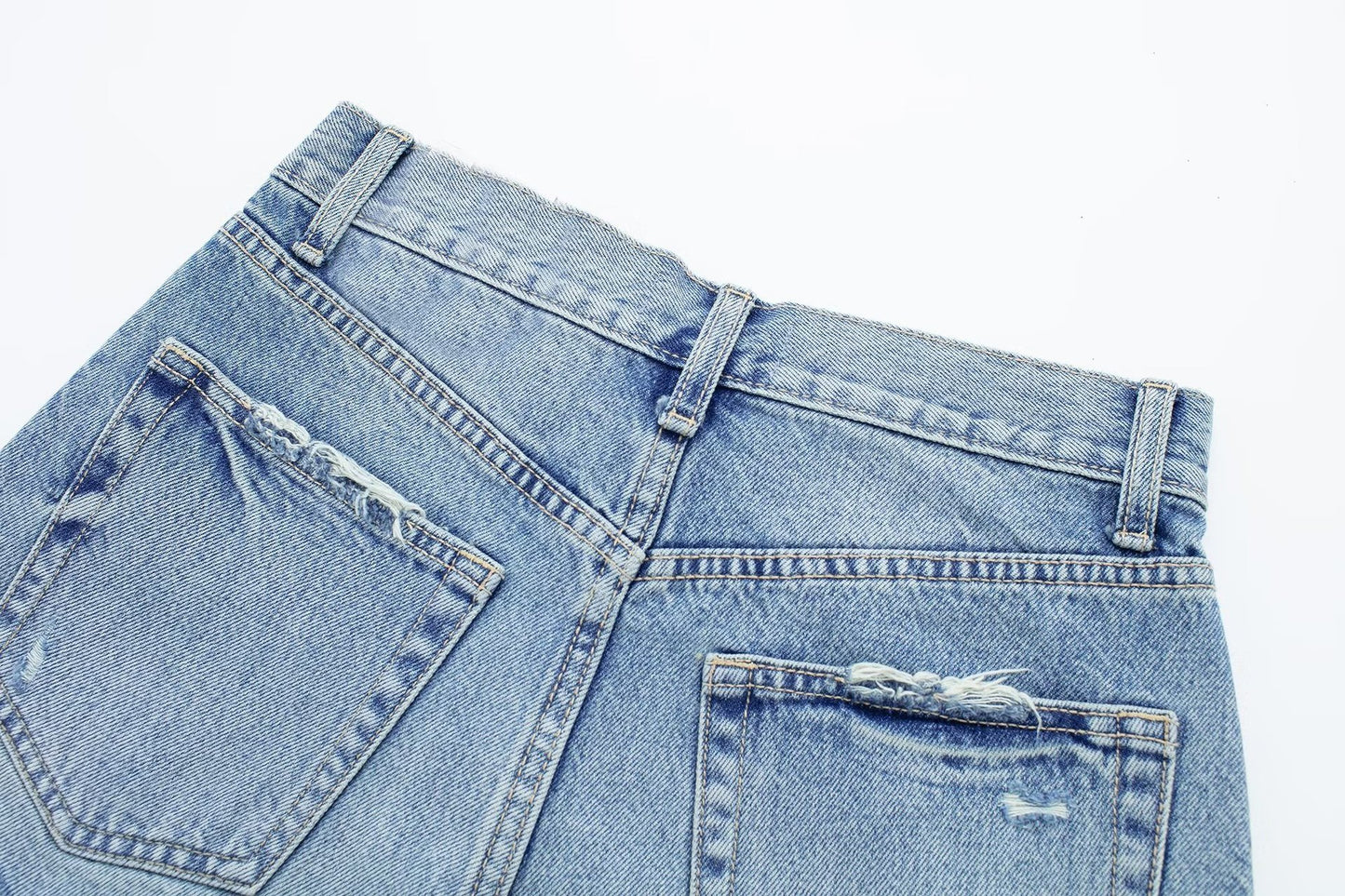 Raw Edge Distressed Denim Shorts