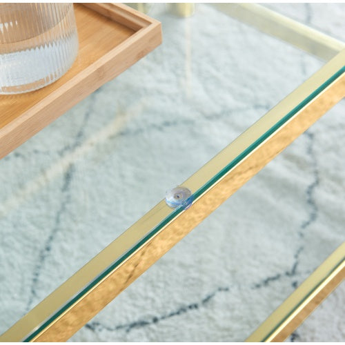 Stainless Steel Coffee Table with Double-Layer Clear Tempered Glass