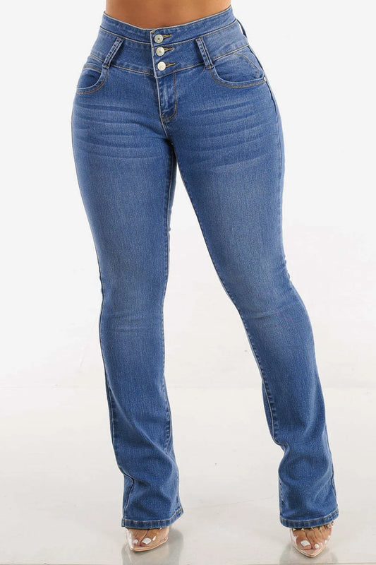 Bootcut High-Rise Buttoned Hip-Lift Jeans