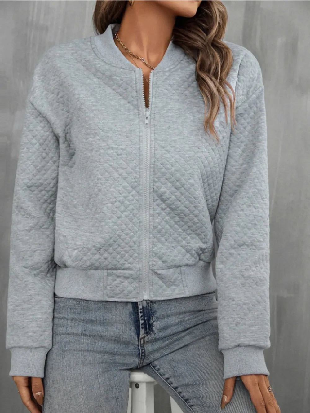 Zip Up Long Sleeve Bomber Jacket