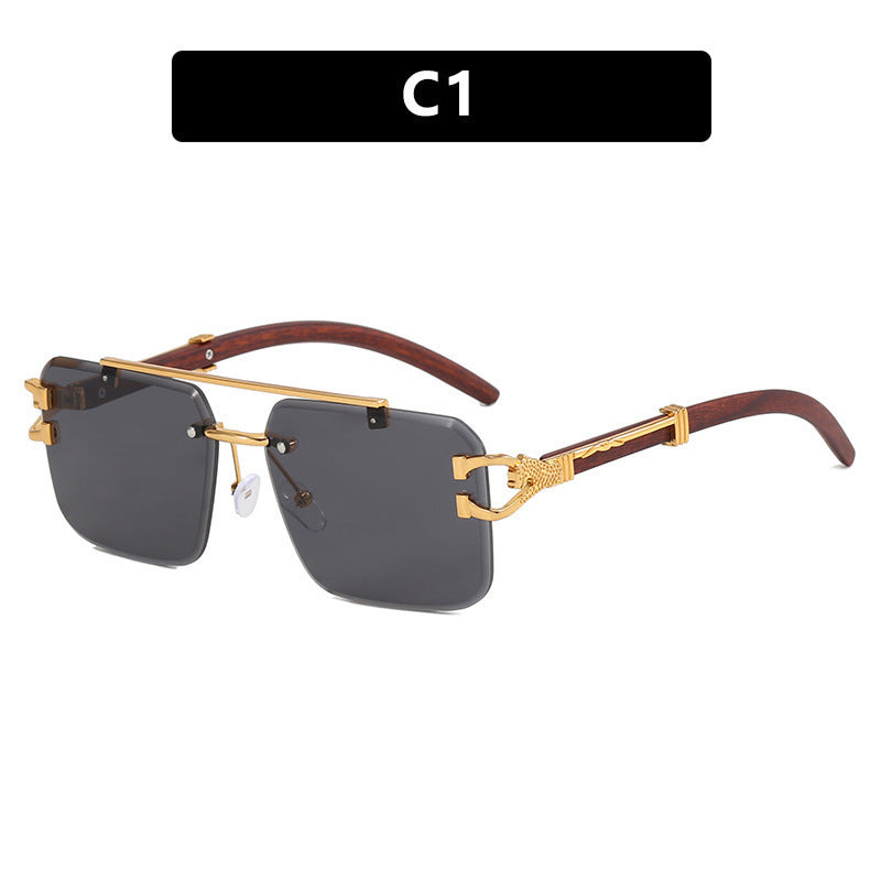 Double Beam Frameless Trimming Square Sunglasses