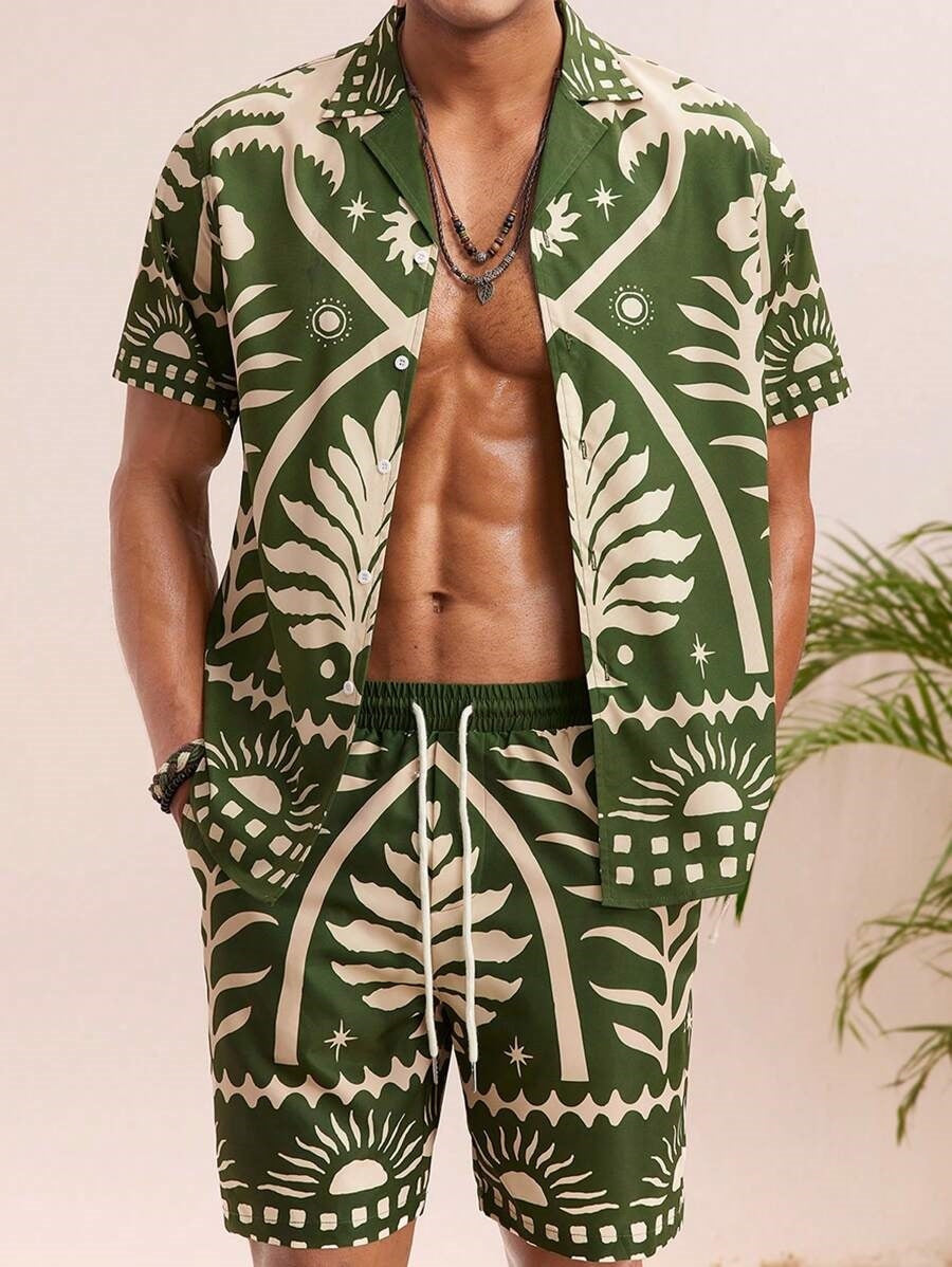 Digital Print Loose Shirt Shorts Set