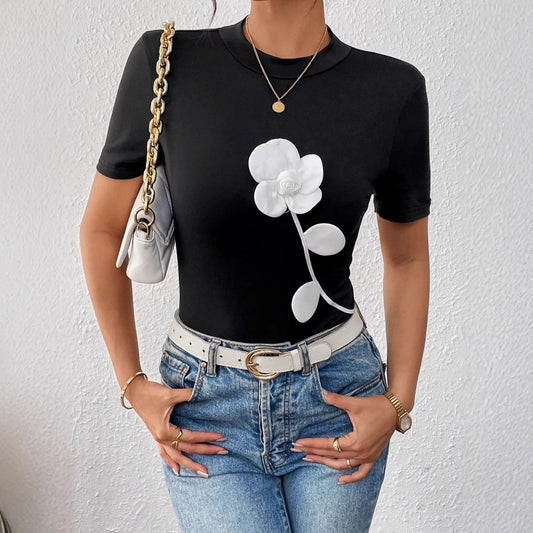 3D Floral Slim Short Sleeve Shirt
