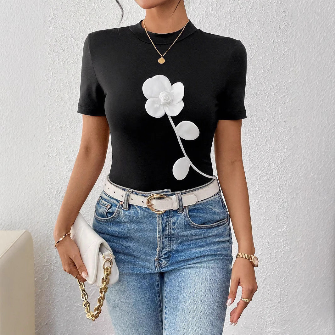 3D Floral Slim Short Sleeve Shirt