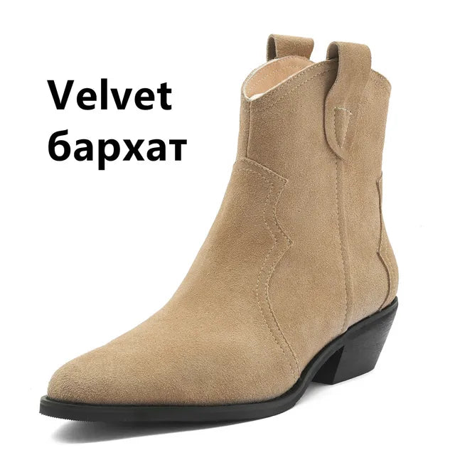Suede Thick Heel Ankle Cowboy Boots