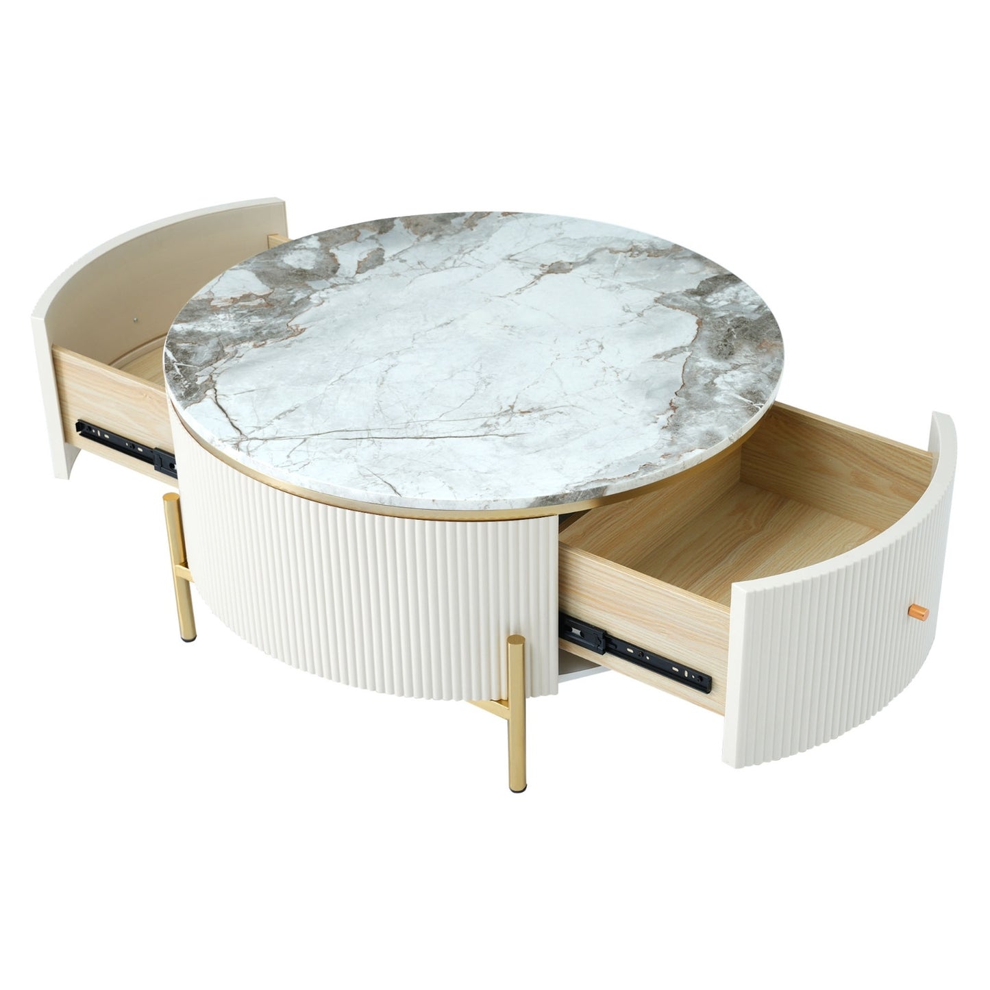 Round Coffee Table with 2 Large Storage Drawers