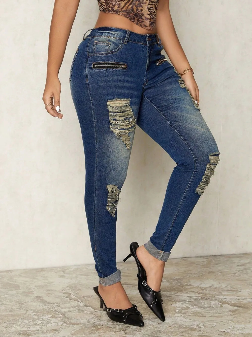 Distressed Skinny Blue Jeans