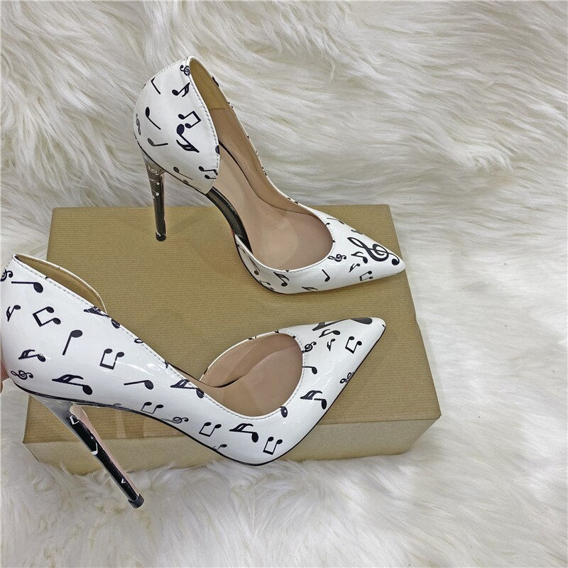 Veowalk Melody Print Pointy Toe Stiletto High Heels
