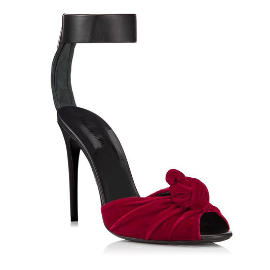 Red & Black Velvet Knotted High Heels