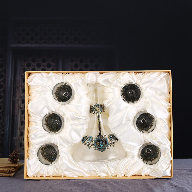 Red Wine Crystal Glass High Footed Cup Decanter Set