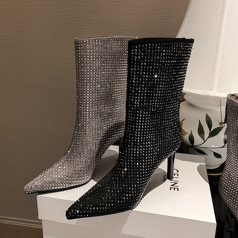 Sequins High Heel Zipper Boots