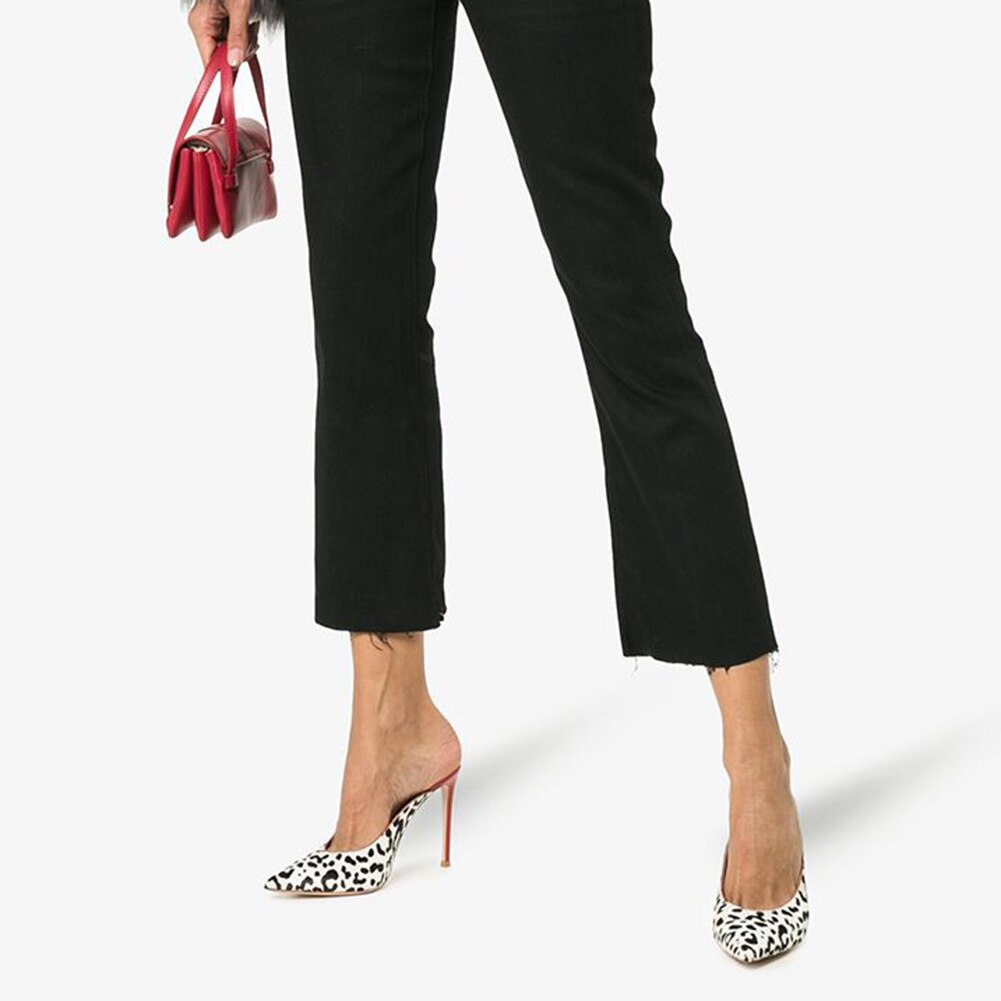 Leopard-Patterned Suede Stiletto Pointed Mueller Heels