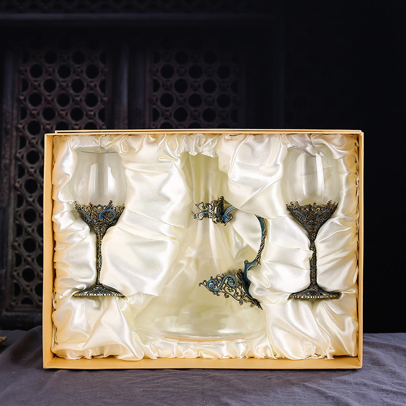 Red Wine Crystal Glass High Footed Cup Decanter Set