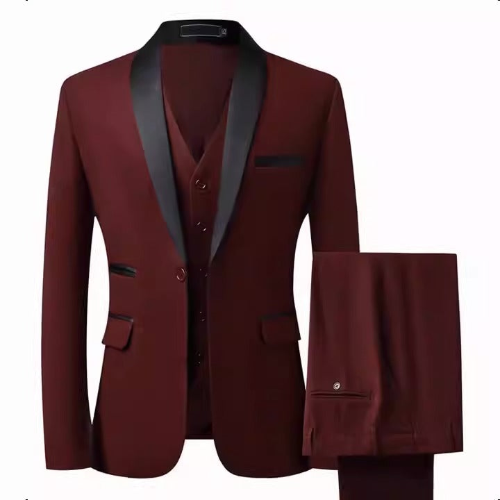Three-Piece Cotton Blend Slim Fit Suit