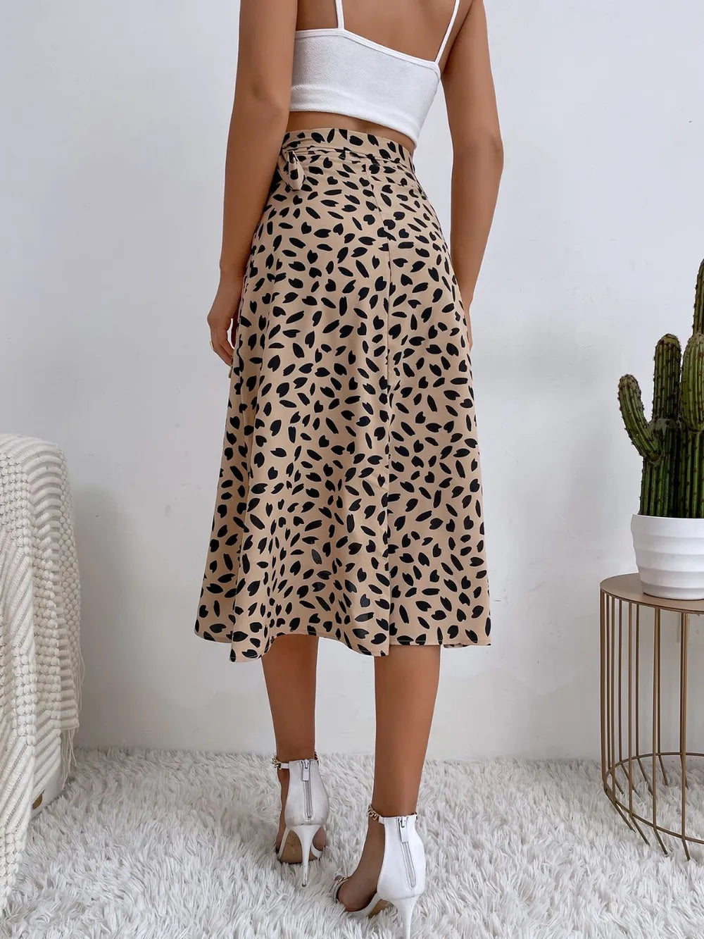 Spotted Printed Split Skirt