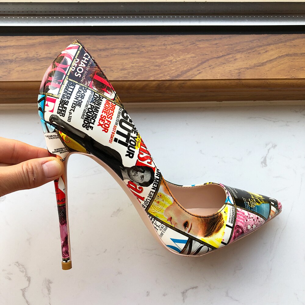 Picture Print Pointy Toe High Heels