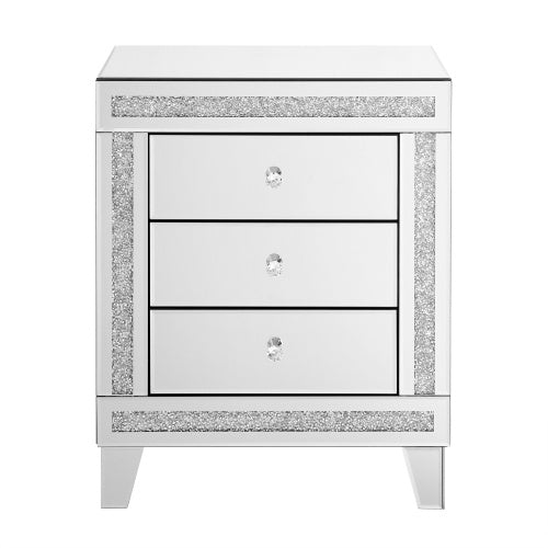 Silver Mirror Three Drawer Side Table
