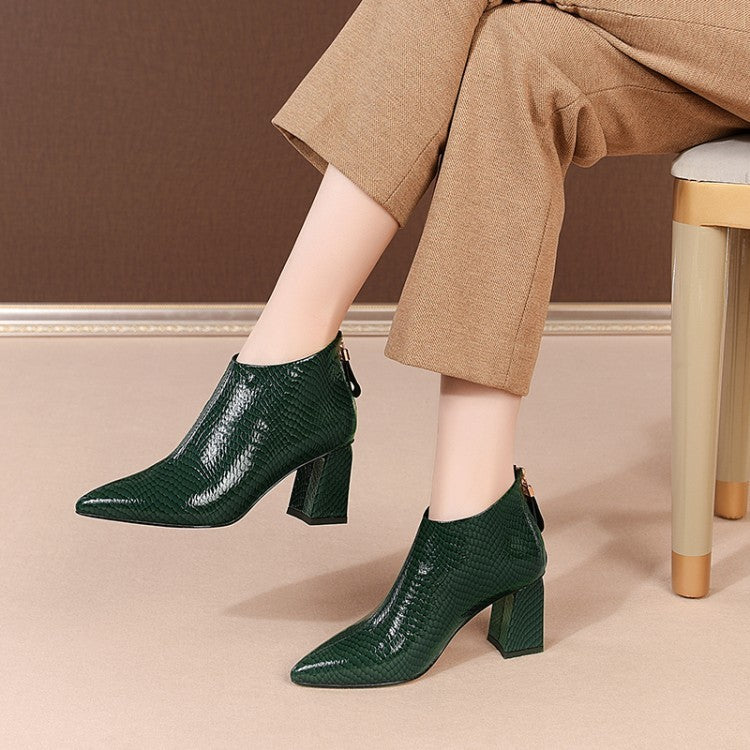 Pattern Leather Ankle Boots