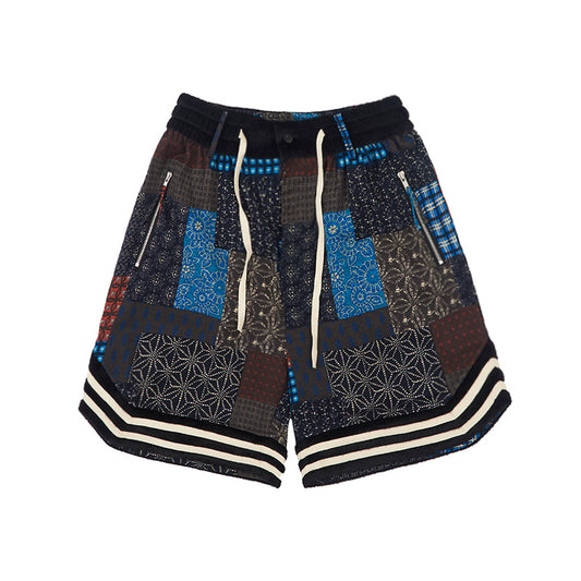 Linen Elastic Waist Panel Basketball Shorts