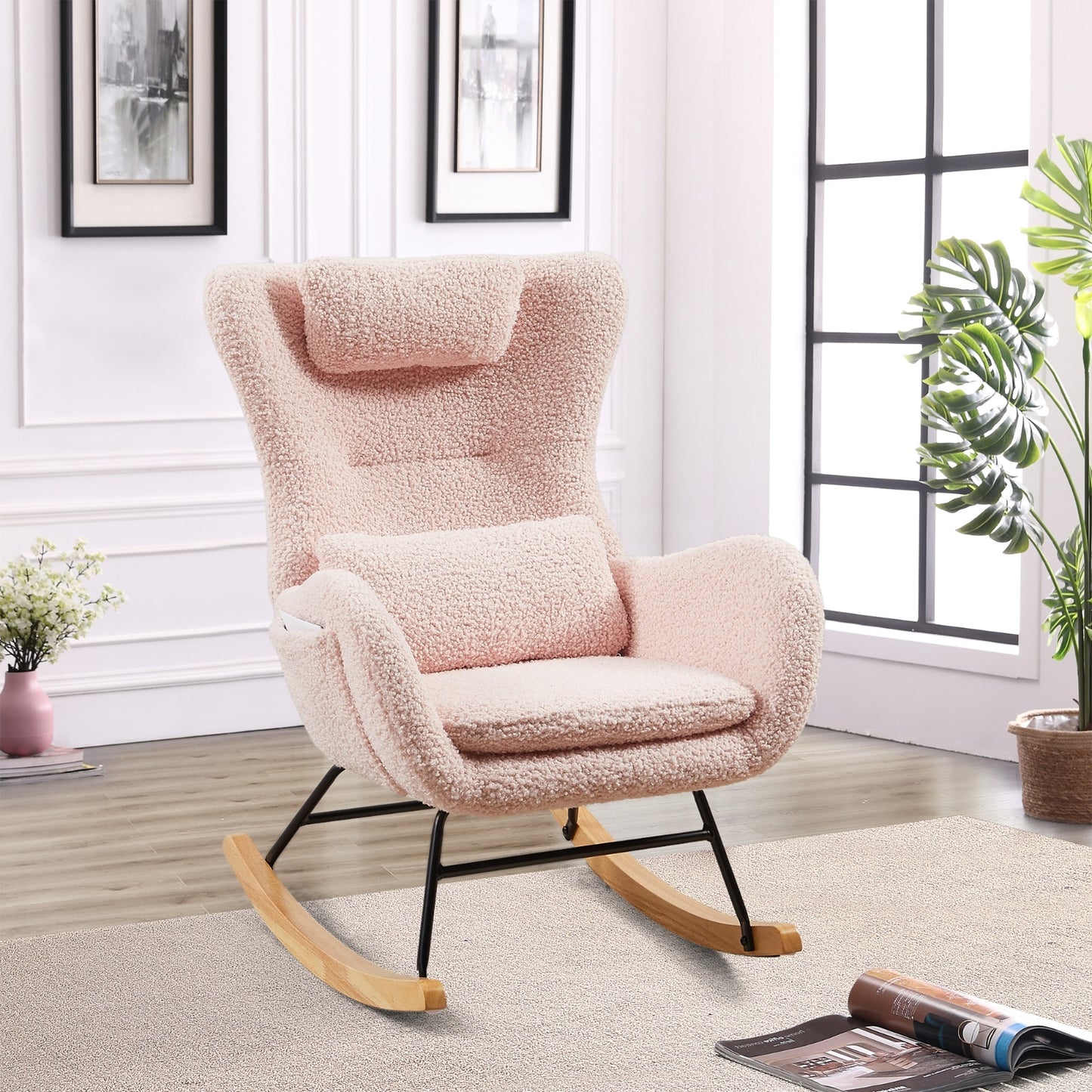 Nursery Rocking Chair with High Backrest