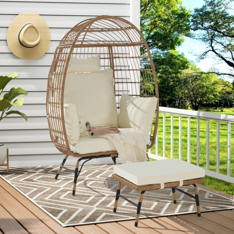 Indoor And Outdoor Willow Rattan Oversized Egg Chair with Footstool And Thick Cushion