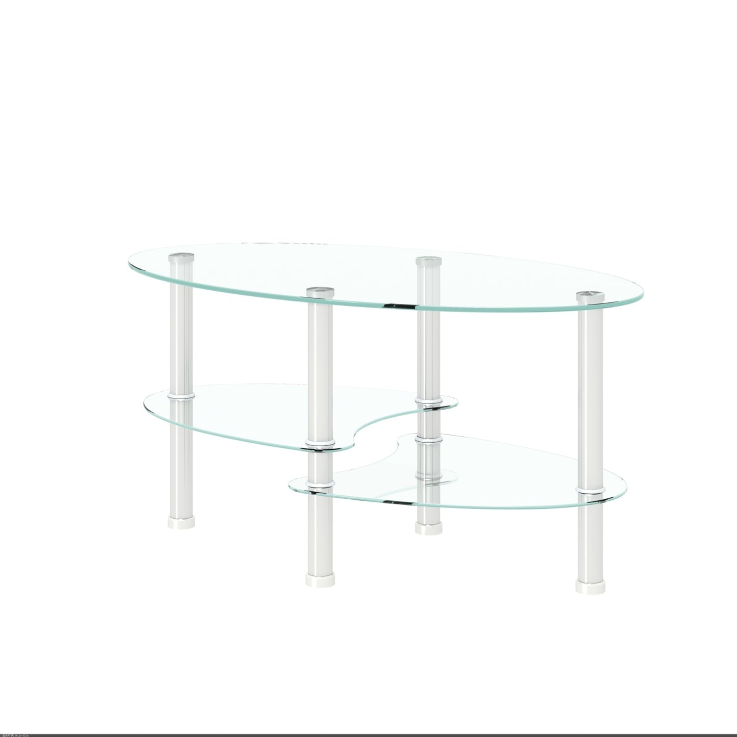 3-Layer Transparent Oval Glass Coffee Table with Stainless Steel Leg