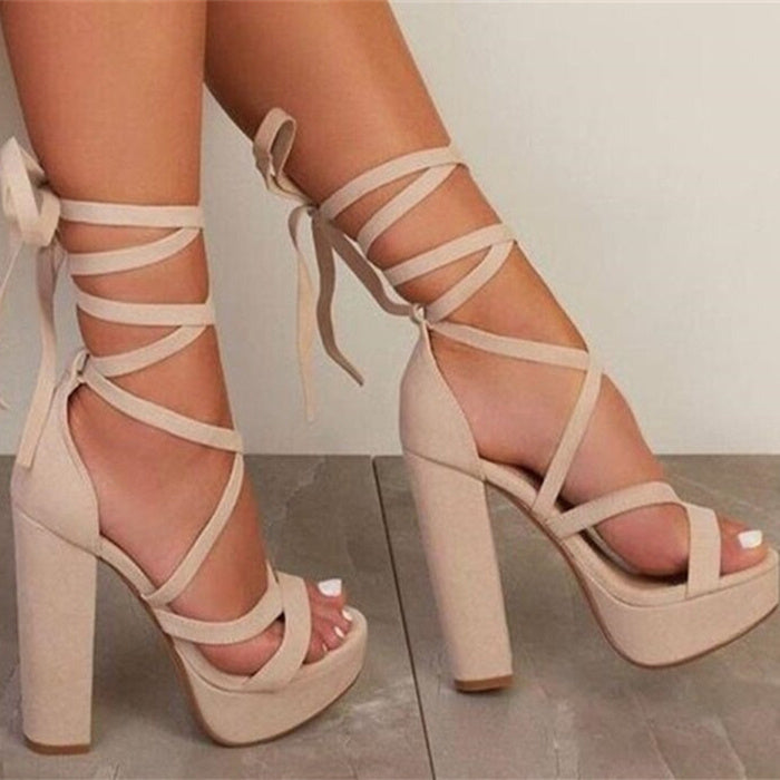 Waterproof Platform Stiletto Strap Heels