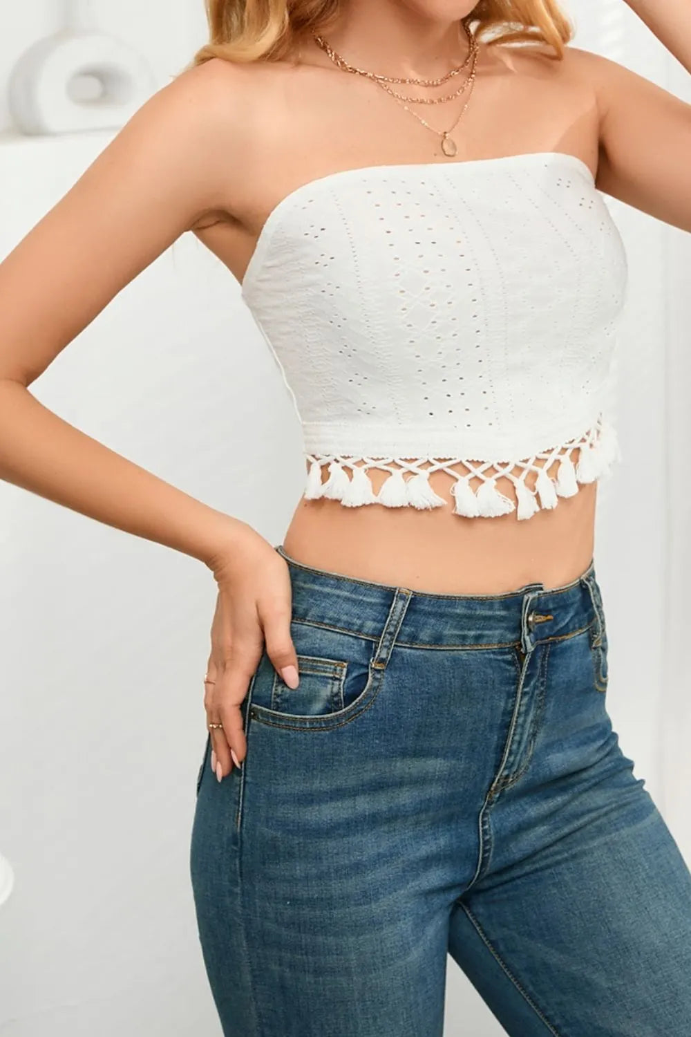 Tassel Eyelet Halter Top