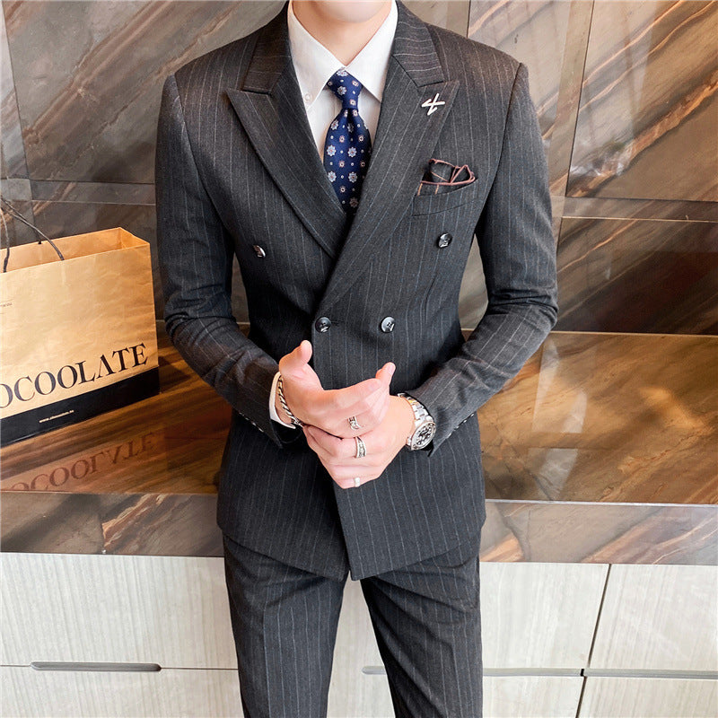 Pinstriped Slim Fit Double Breasted Three-Piece Suit
