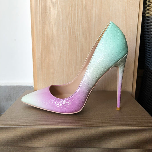Tikicup Mint Pink Crocodile Effect Pointy Toe High Heels