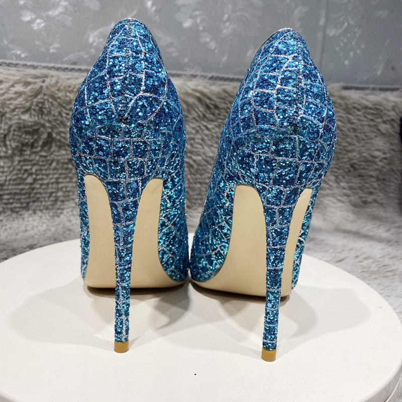 Sequins Croc Print Pointy Toe High Heels