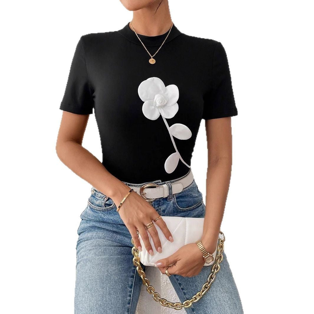 3D Floral Slim Short Sleeve Shirt