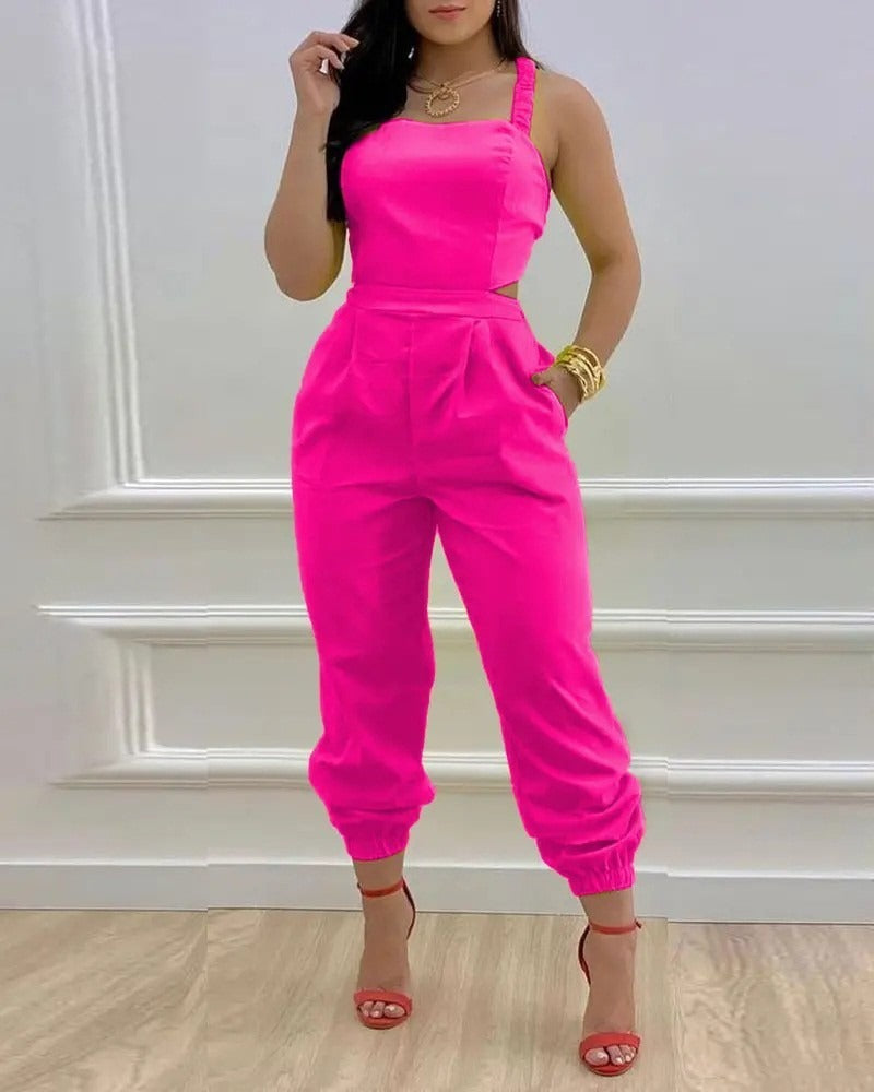 Open Back Cross Lace Up Bow Print Jumpsuit