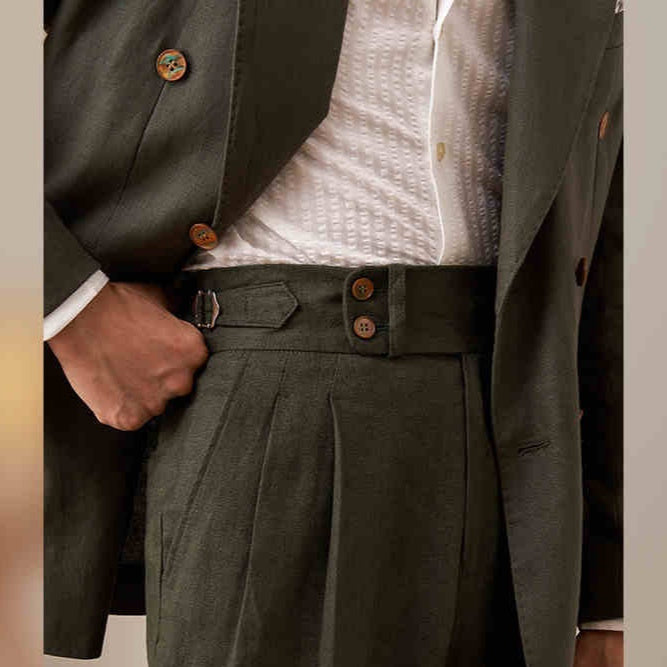 Italian Buckle Double Pleated Straight Trousers