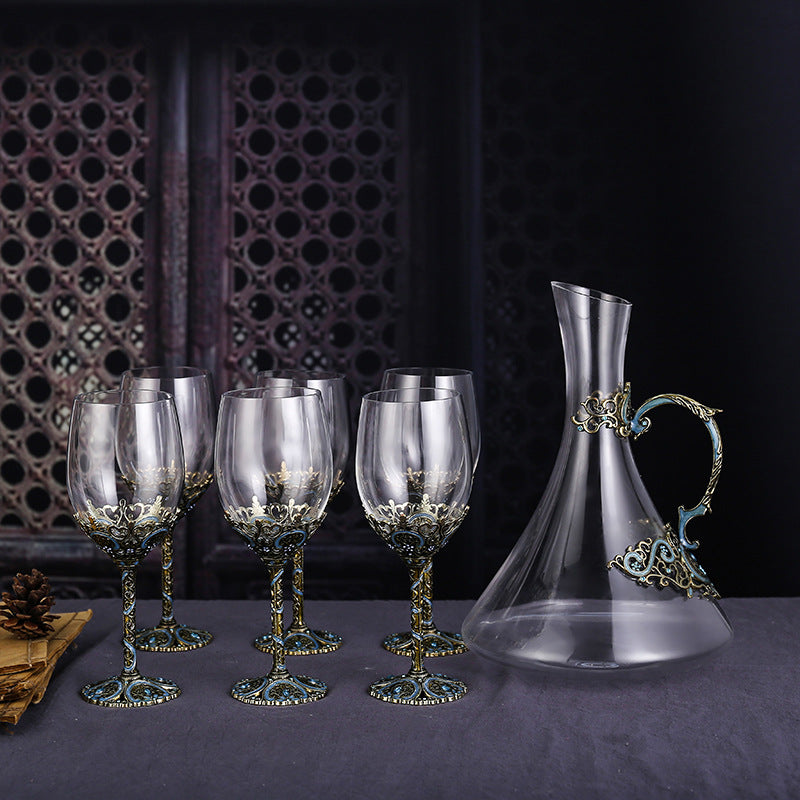 Red Wine Crystal Glass High Footed Cup Decanter Set