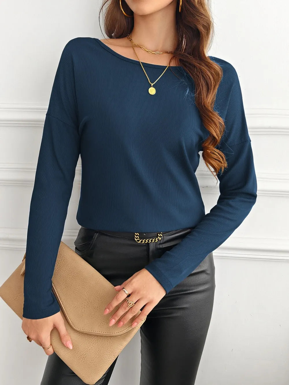 Back Patchwork Butterfly Ribbed Long Sleeved Shirt
