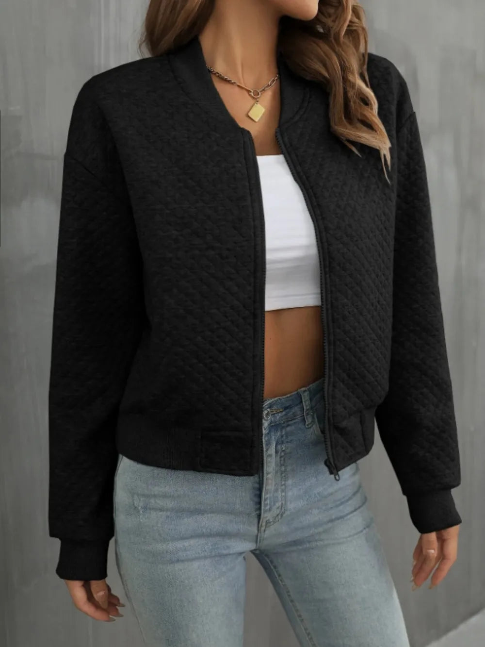Zip Up Long Sleeve Bomber Jacket