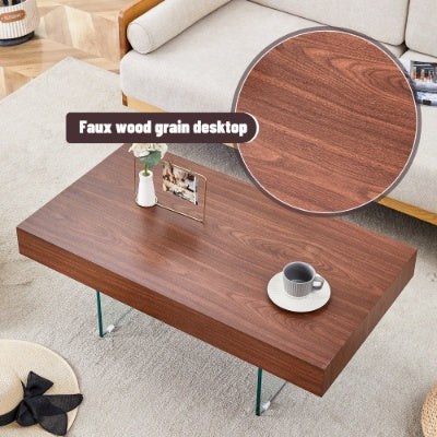 Walnut Colored MDF Coffee Table - 39.3x21.6 With Tempered Glass Legs