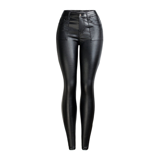 Black Faux Leather Fleece Pants