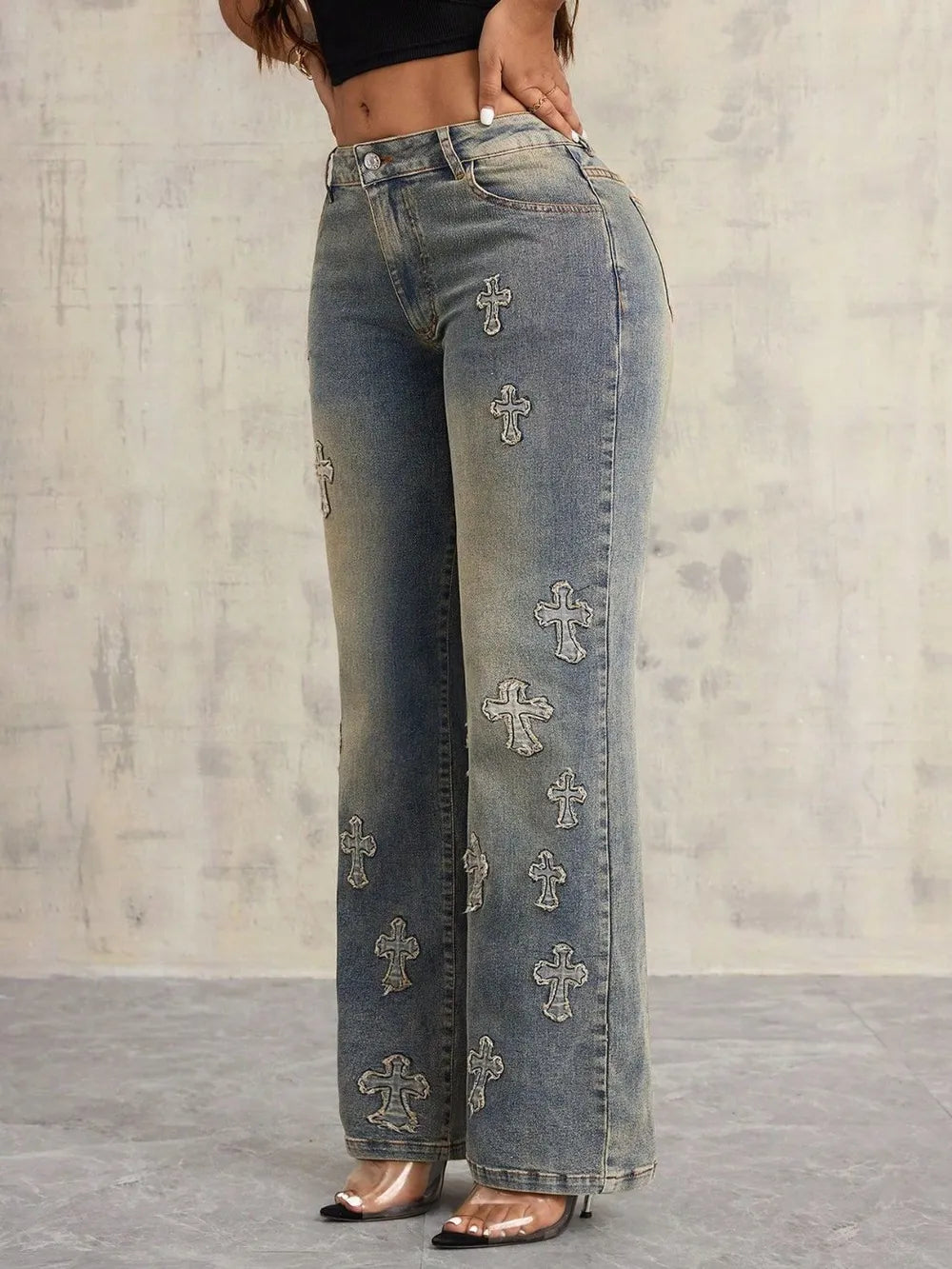 Crosses Stitch Wide Leg Jeans