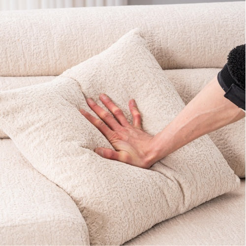 Chenille Fabric COMPRESSION SOFA with 2 Pillows - APRICOT