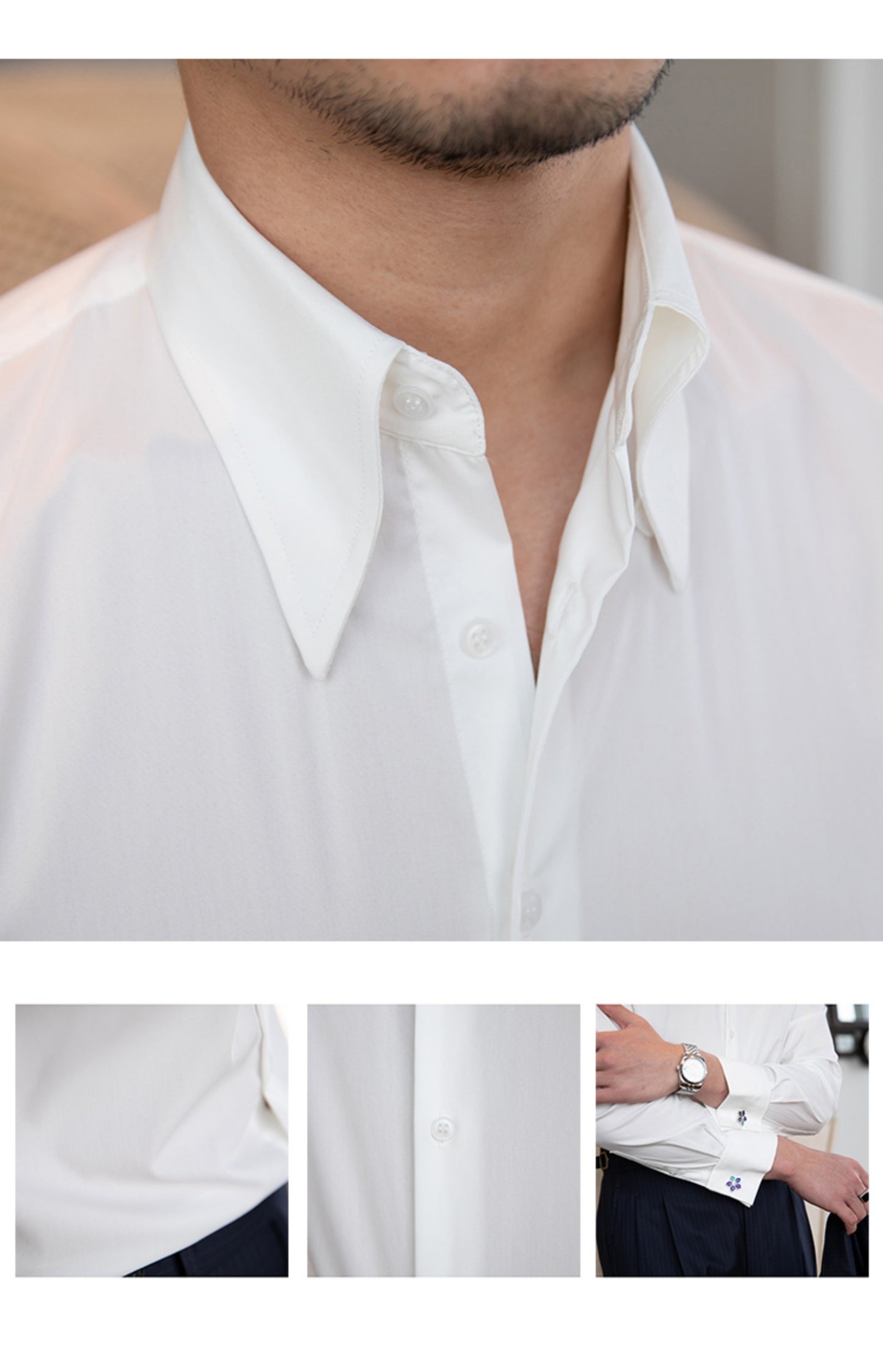 Pointed Collar Wrinkle Resistant Slim Fit Button Down