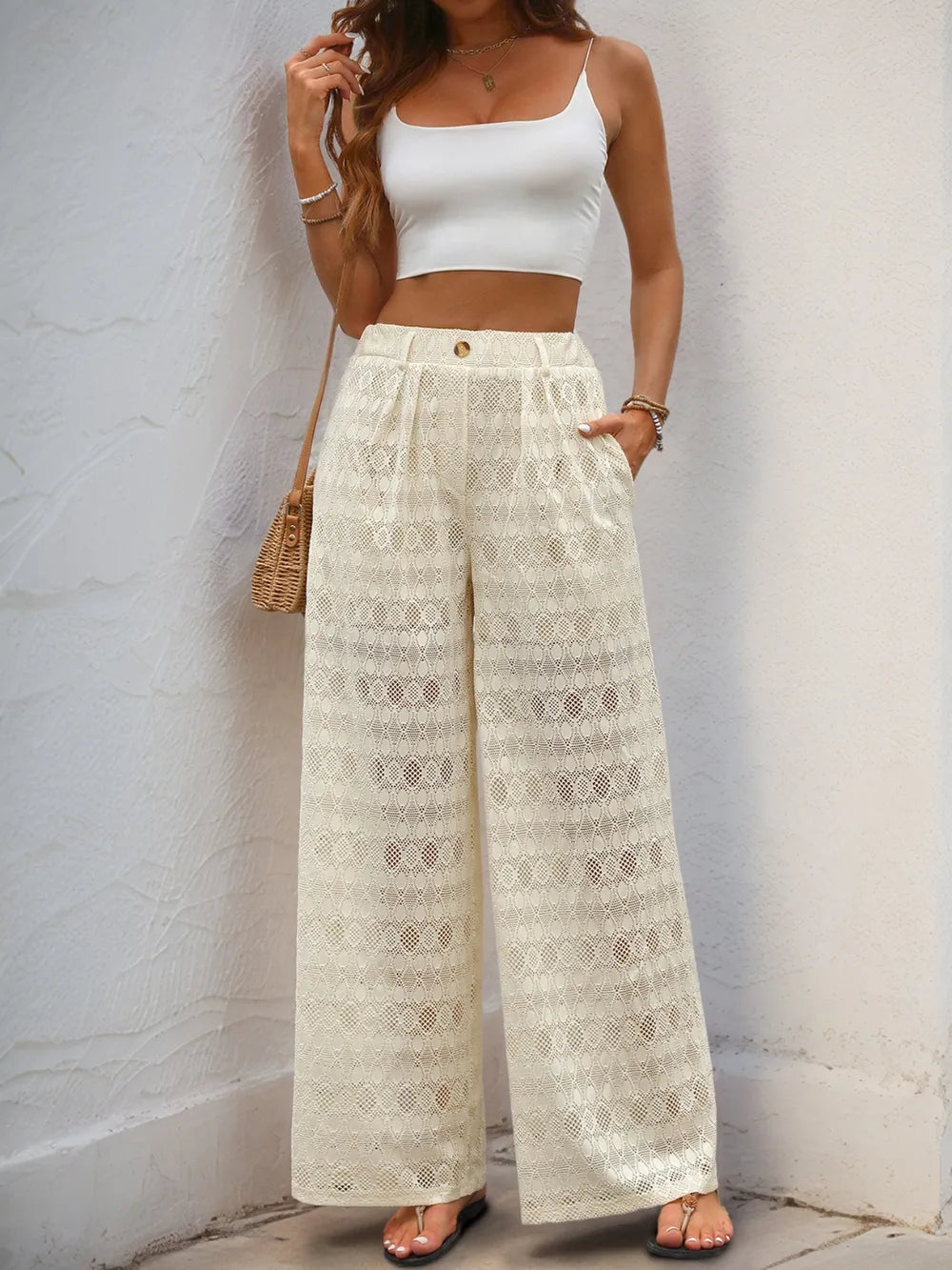 High Waisted Lace Wide Leg Pants