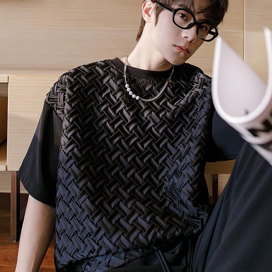 Crew Neck Woven Short Sleeve Shirt